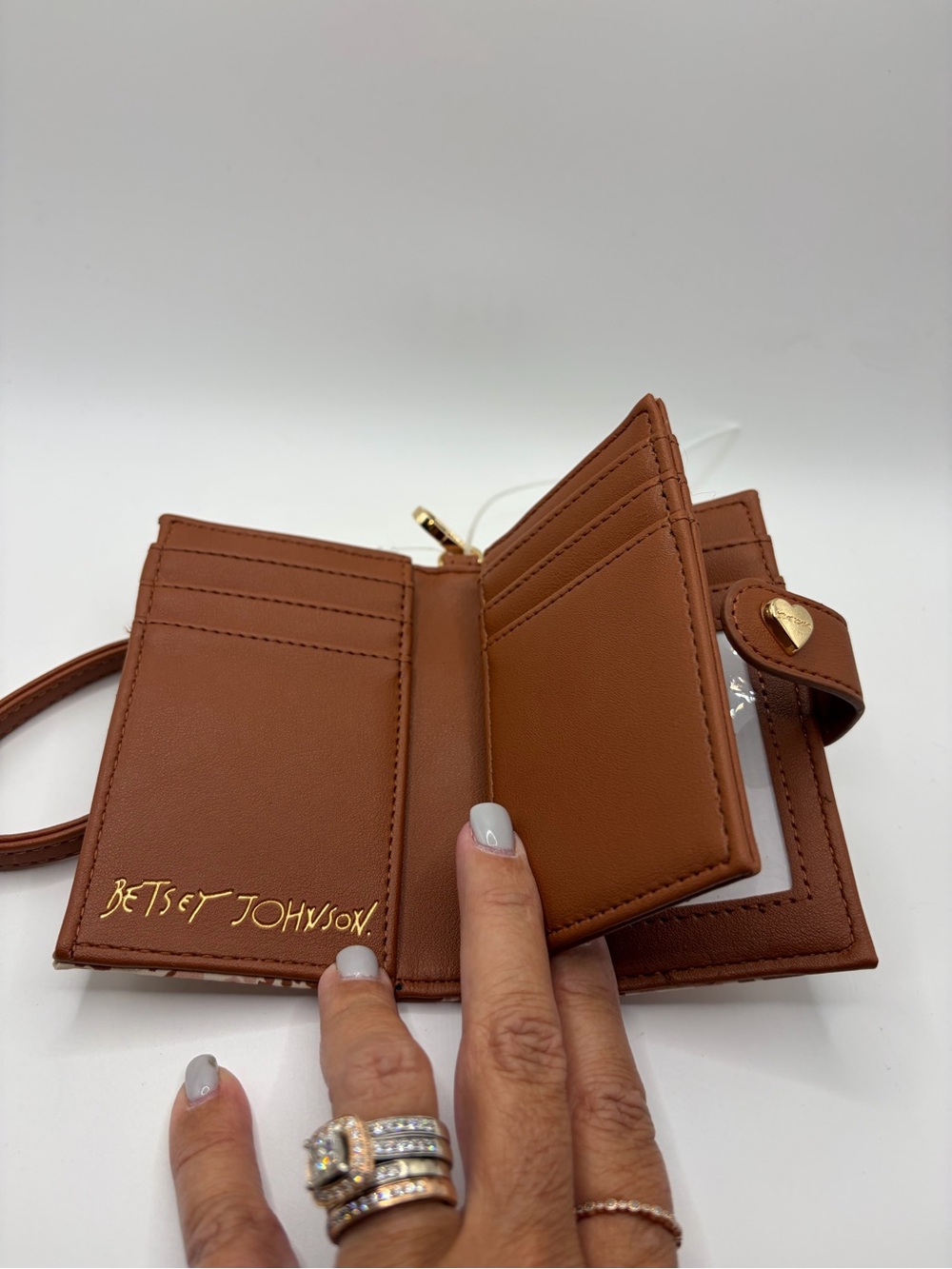 Betsy Johnson Heart-Accent Brown & Cream Patterned Women’s Wallet - Picture 3 of 5